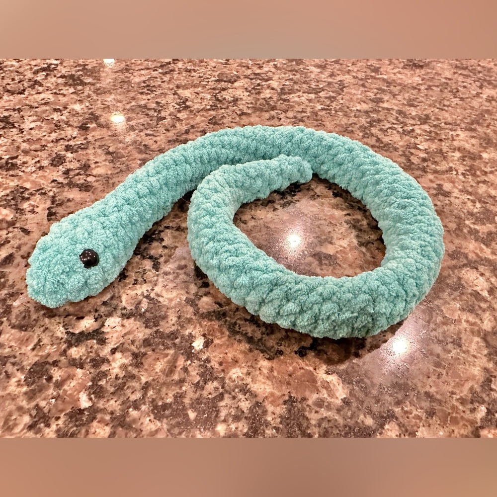 Hand Crafted Crocheted Teal Snake Plush Toy